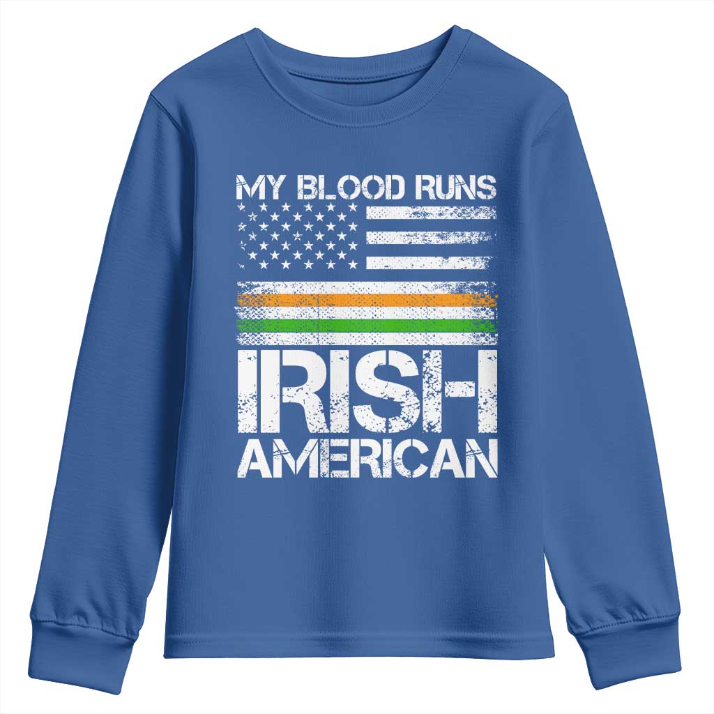 Irish American Pride Youth Sweatshirt My Blood Runs Ireland America Flag TS09 Royal Blue Print Your Wear
