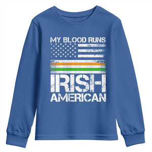 Irish American Pride Youth Sweatshirt My Blood Runs Ireland America Flag TS09 Royal Blue Print Your Wear