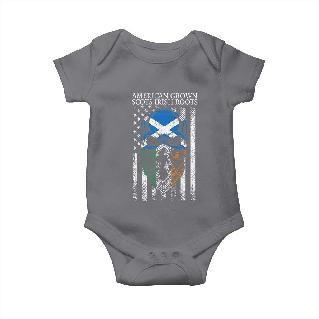 American Grown With Scots Irish Roots Baby Onesie American Ulster Scots Skull Flag TS09 Charcoal Print Your Wear