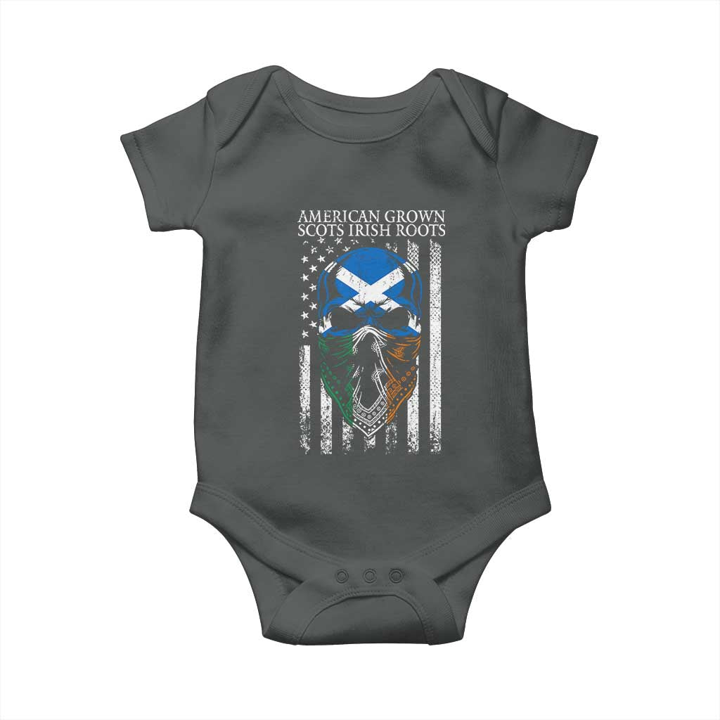 American Grown With Scots Irish Roots Baby Onesie American Ulster Scots Skull Flag TS09 Dark Heather Print Your Wear