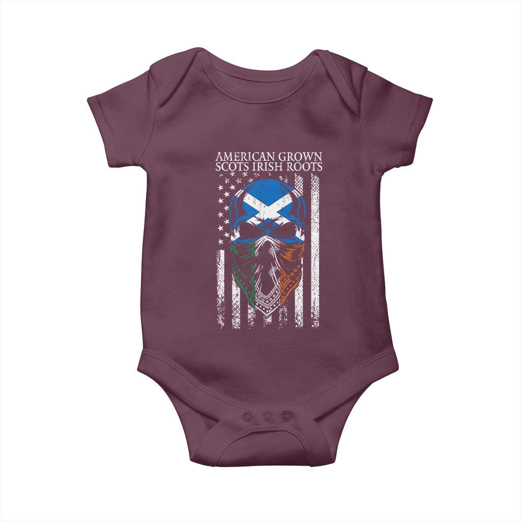 American Grown With Scots Irish Roots Baby Onesie American Ulster Scots Skull Flag TS09 Maroon Print Your Wear