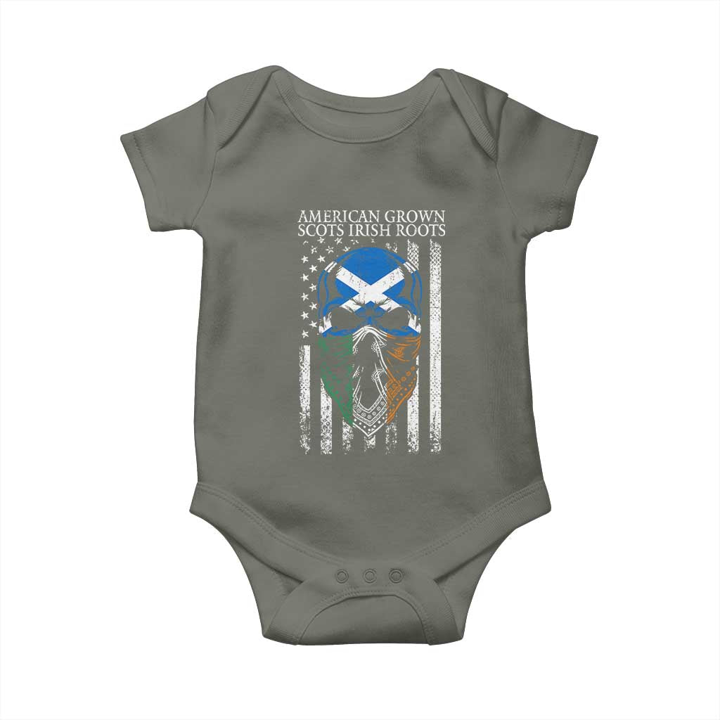 American Grown With Scots Irish Roots Baby Onesie American Ulster Scots Skull Flag TS09 Military Green Print Your Wear