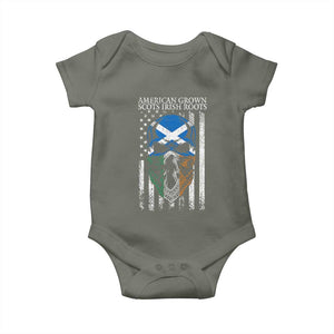 American Grown With Scots Irish Roots Baby Onesie American Ulster Scots Skull Flag TS09 Military Green Print Your Wear