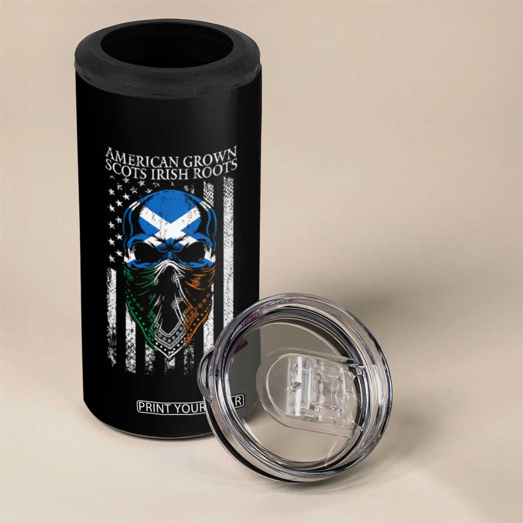 American Grown With Scots Irish Roots 4 in 1 Can Cooler Tumbler American Ulster Scots Skull Flag TS09 Print Your Wear