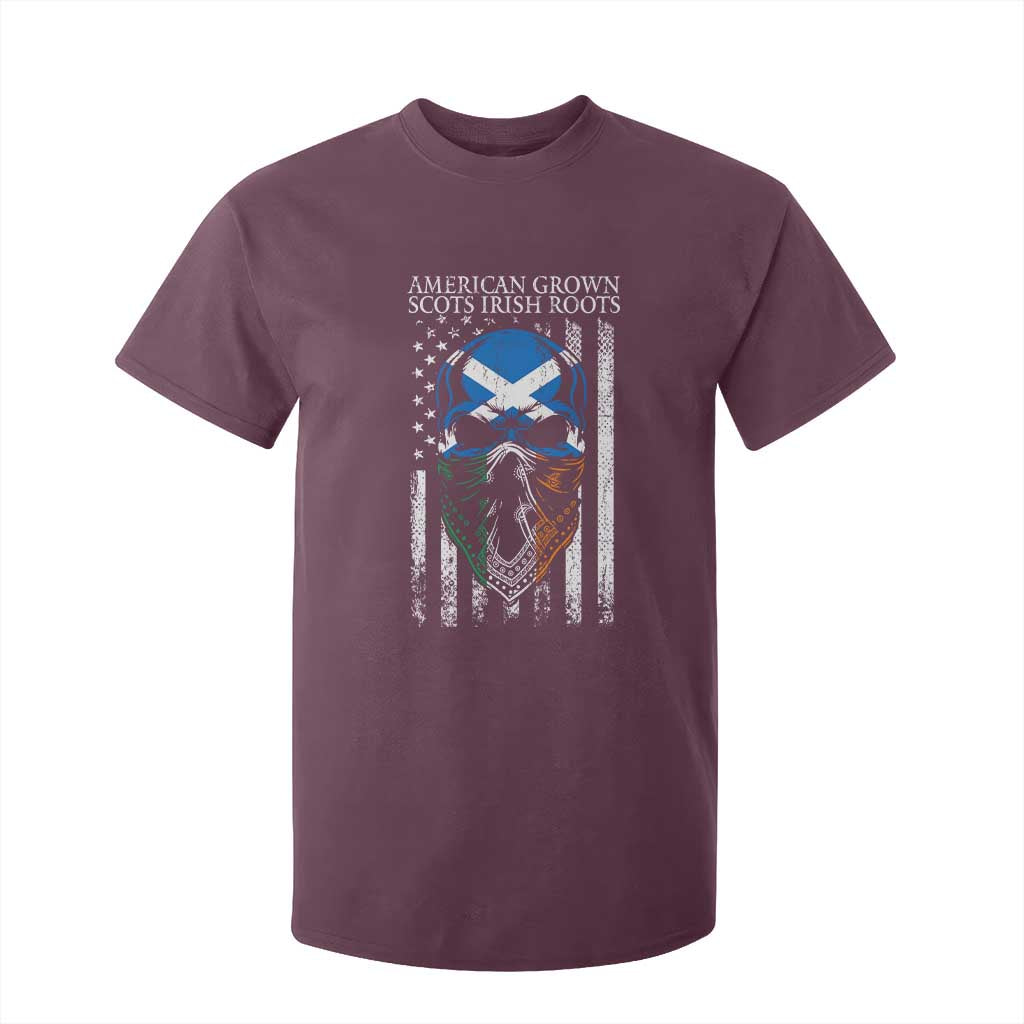 American Grown With Scots Irish Roots T Shirt For Kid American Ulster Scots Skull Flag TS09 Maroon Print Your Wear