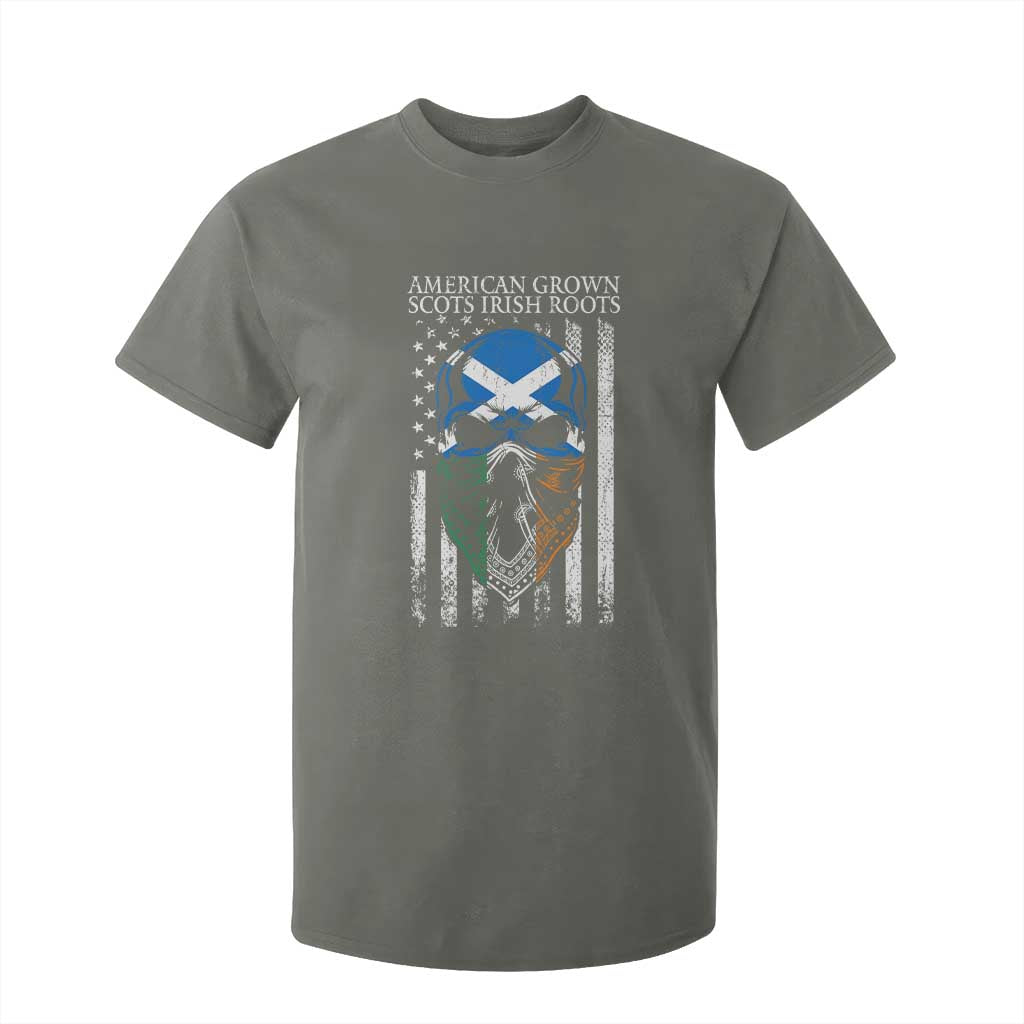 American Grown With Scots Irish Roots T Shirt For Kid American Ulster Scots Skull Flag TS09 Military Green Print Your Wear