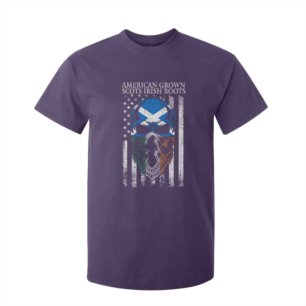 American Grown With Scots Irish Roots T Shirt For Kid American Ulster Scots Skull Flag TS09 Purple Print Your Wear