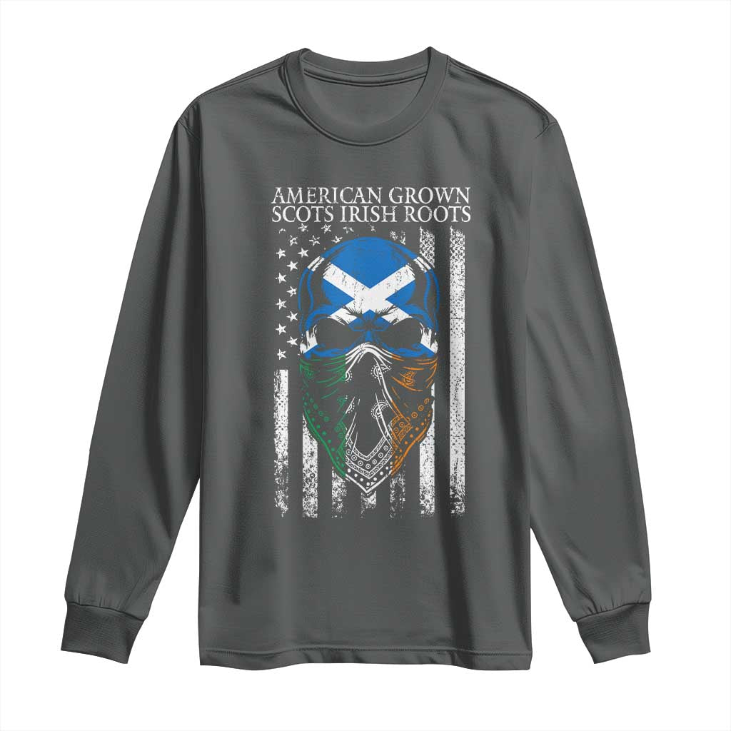 American Grown With Scots Irish Roots Long Sleeve Shirt American Ulster Scots Skull Flag TS09 Dark Heather Print Your Wear