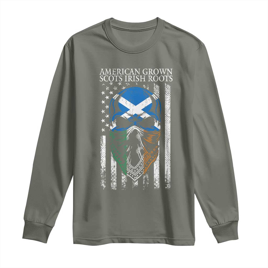 American Grown With Scots Irish Roots Long Sleeve Shirt American Ulster Scots Skull Flag TS09 Military Green Print Your Wear