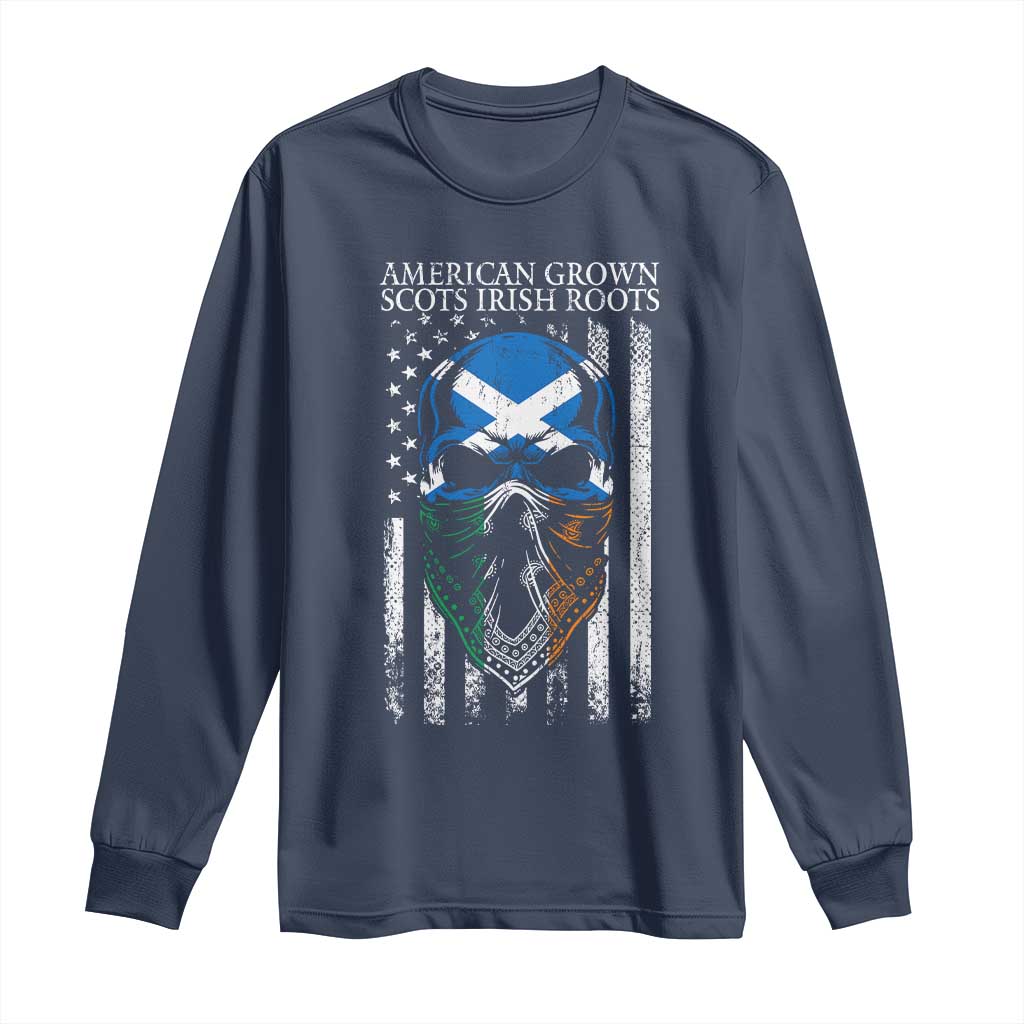 American Grown With Scots Irish Roots Long Sleeve Shirt American Ulster Scots Skull Flag TS09 Navy Print Your Wear