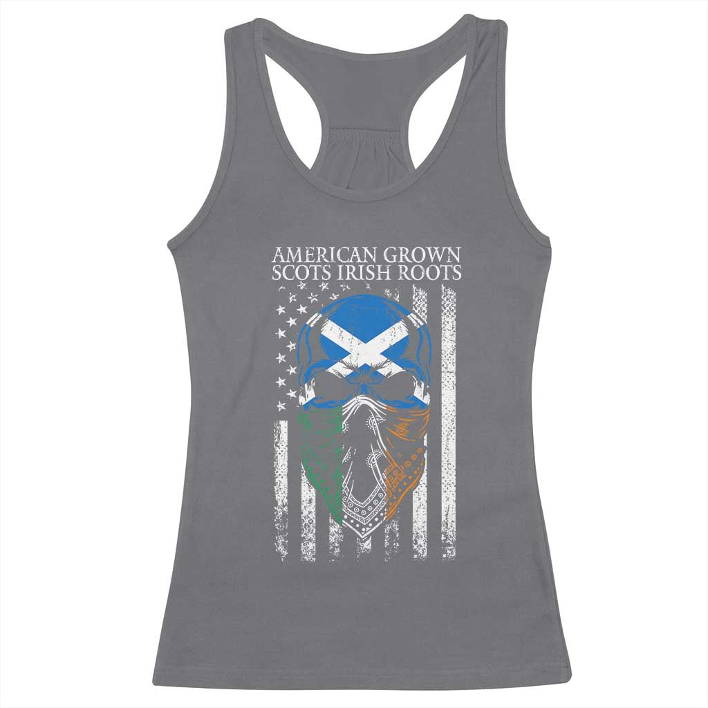 American Grown With Scots Irish Roots Racerback Tank Top American Ulster Scots Skull Flag TS09 Charcoal Print Your Wear