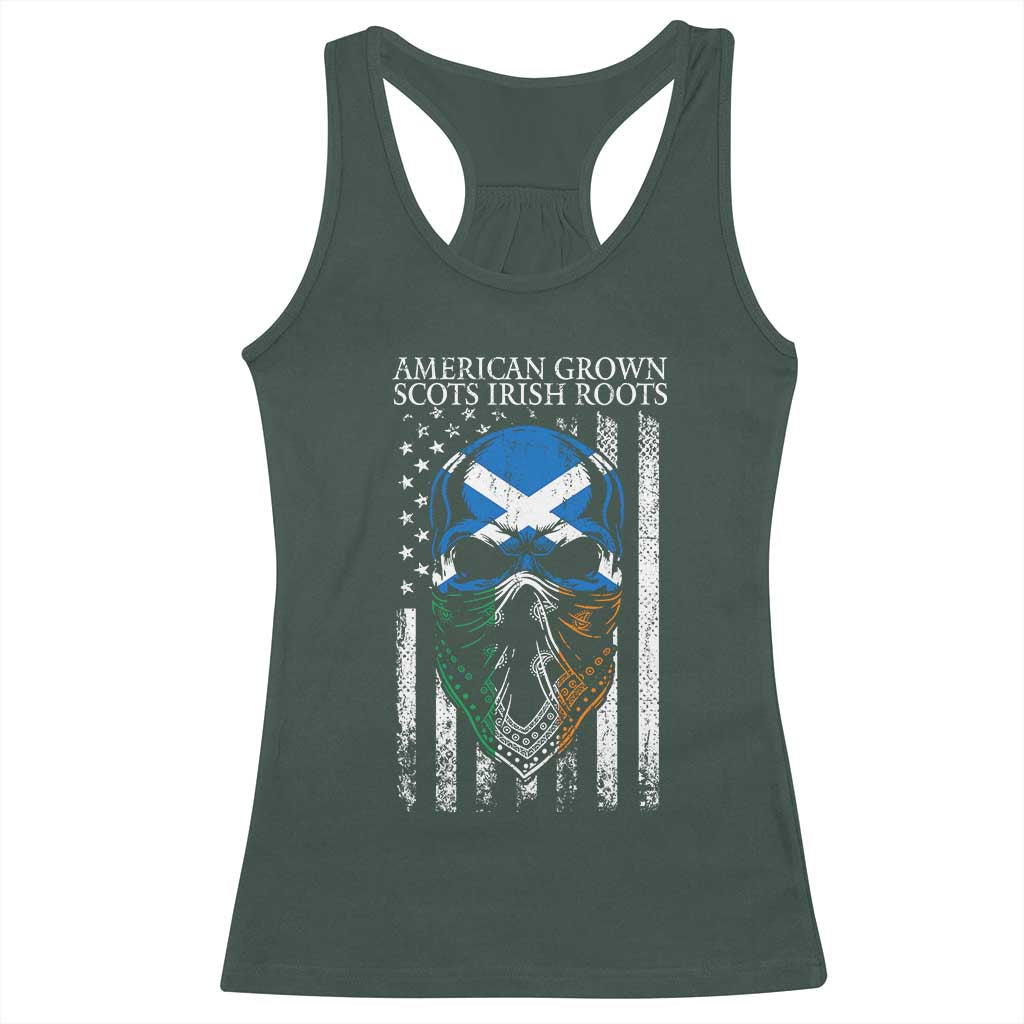 American Grown With Scots Irish Roots Racerback Tank Top American Ulster Scots Skull Flag TS09 Dark Forest Green Print Your Wear