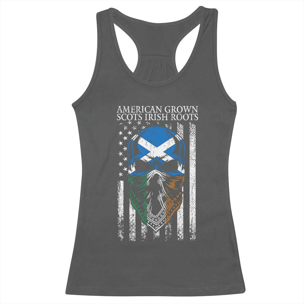 American Grown With Scots Irish Roots Racerback Tank Top American Ulster Scots Skull Flag TS09 Dark Heather Print Your Wear
