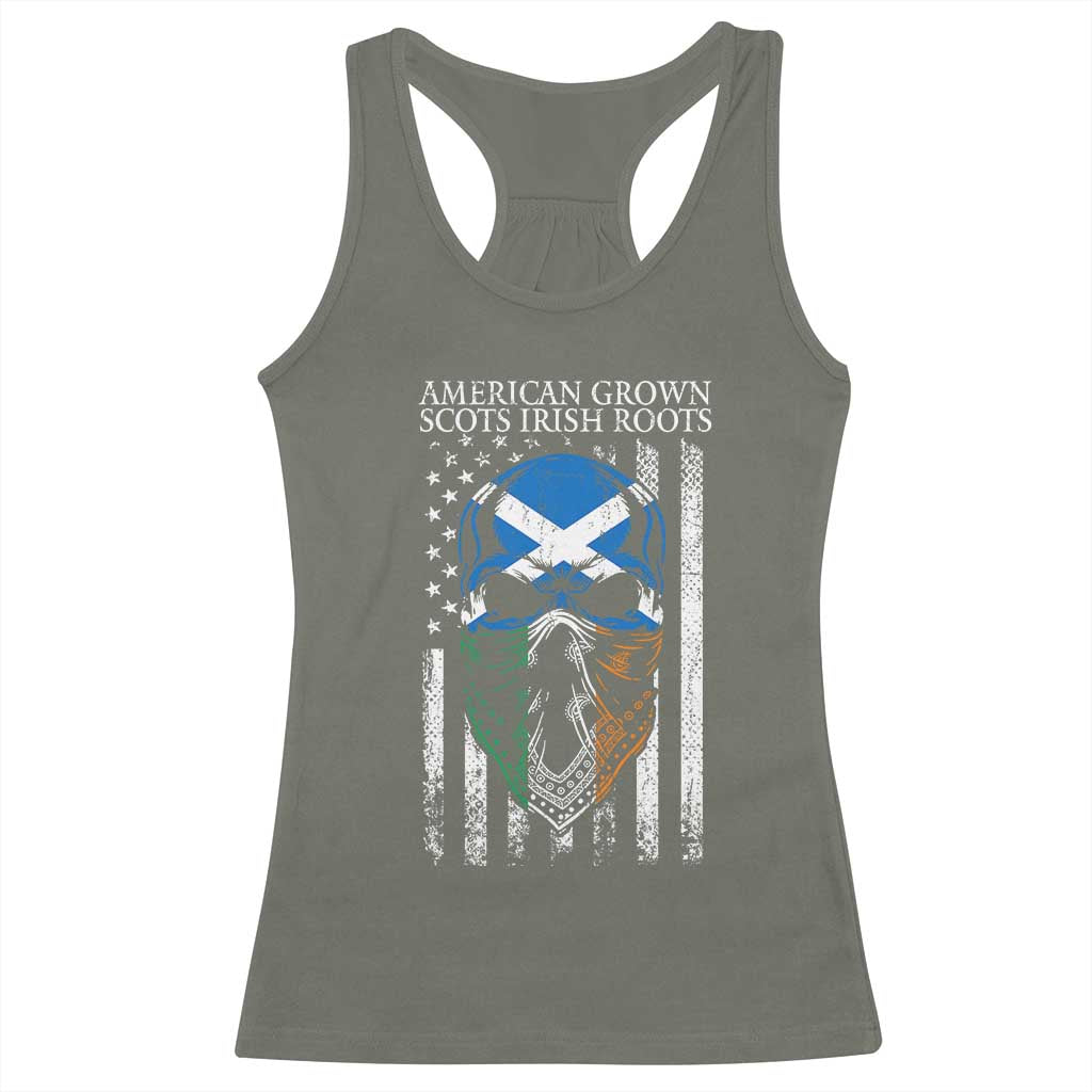 American Grown With Scots Irish Roots Racerback Tank Top American Ulster Scots Skull Flag TS09 Military Green Print Your Wear