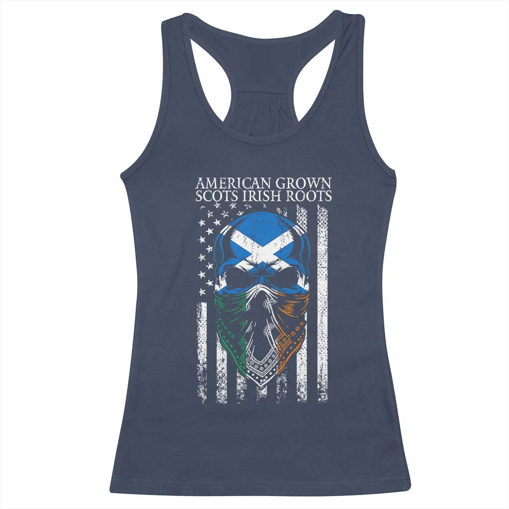 American Grown With Scots Irish Roots Racerback Tank Top American Ulster Scots Skull Flag TS09 Navy Print Your Wear