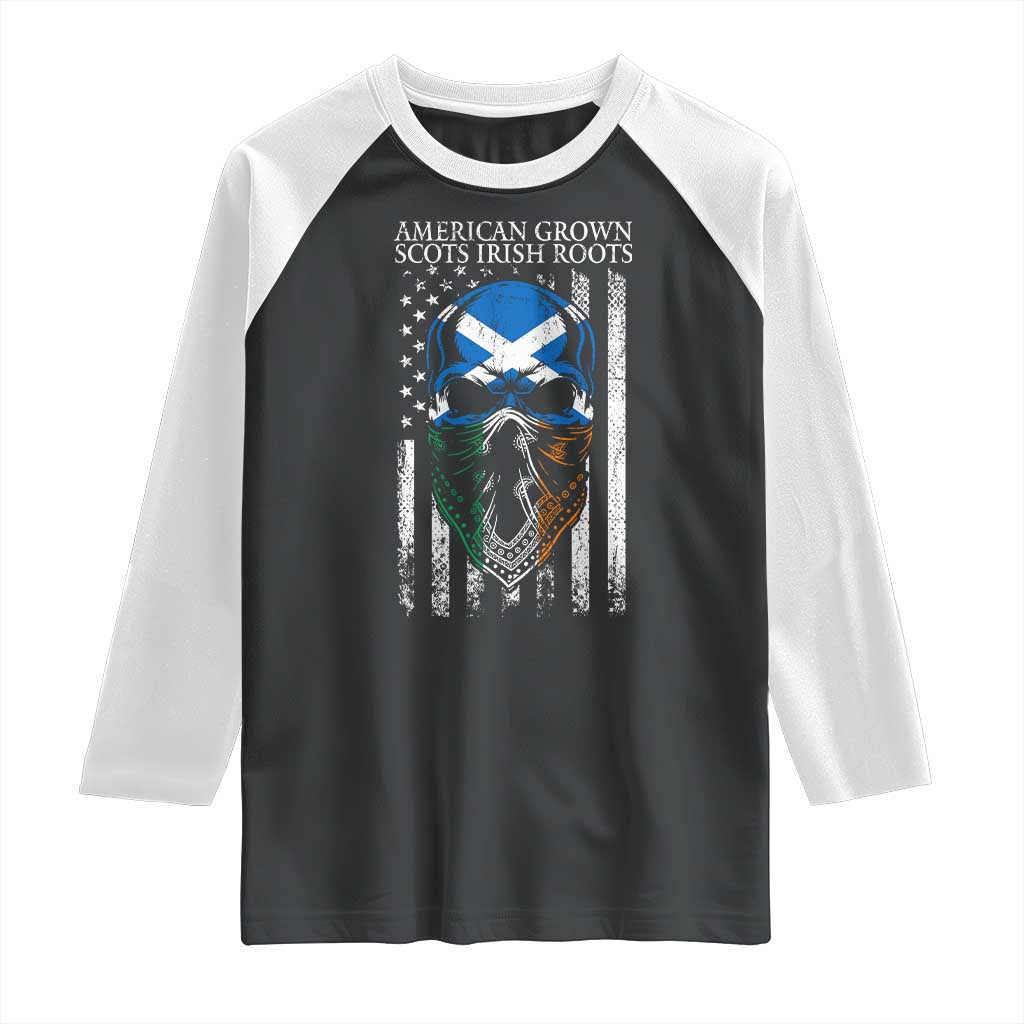 American Grown With Scots Irish Roots Raglan Shirt American Ulster Scots Skull Flag TS09 Black White Print Your Wear