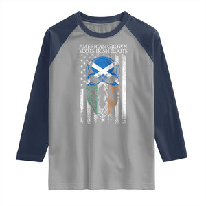 American Grown With Scots Irish Roots Raglan Shirt American Ulster Scots Skull Flag TS09 Sport Gray Navy Print Your Wear