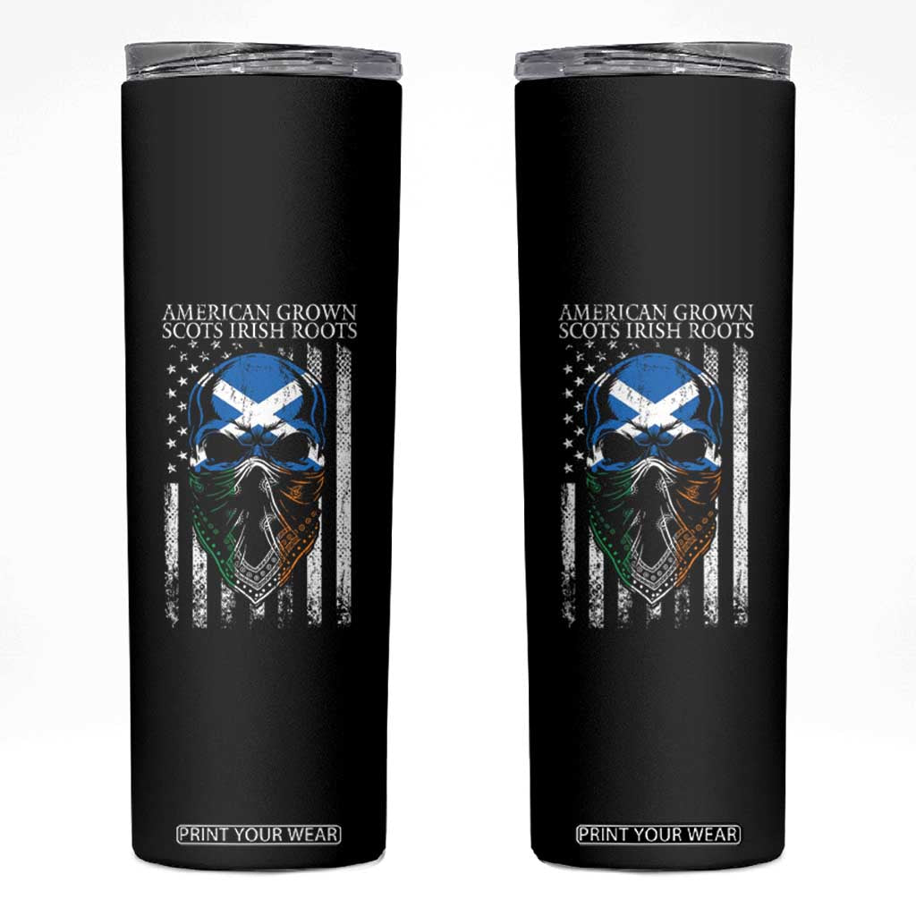 American Grown With Scots Irish Roots Skinny Tumbler American Ulster Scots Skull Flag TS09 Black Print Your Wear