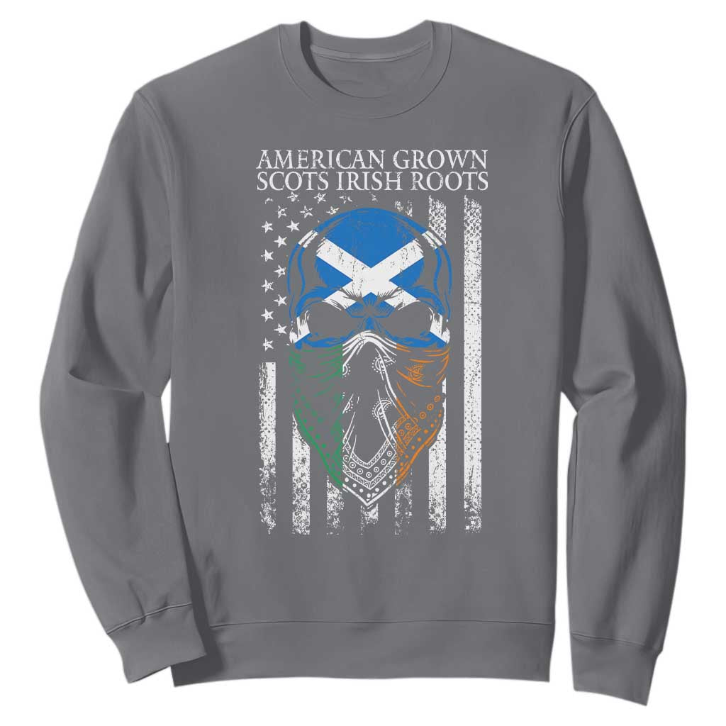 American Grown With Scots Irish Roots Sweatshirt American Ulster Scots Skull Flag TS09 Charcoal Print Your Wear