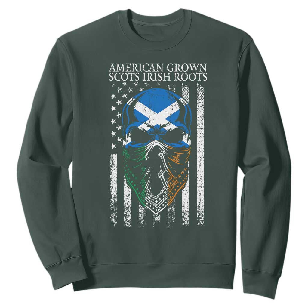 American Grown With Scots Irish Roots Sweatshirt American Ulster Scots Skull Flag TS09 Dark Forest Green Print Your Wear