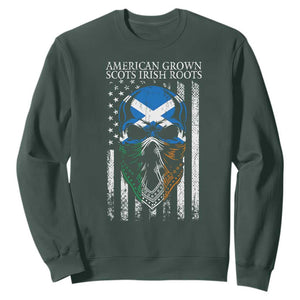 American Grown With Scots Irish Roots Sweatshirt American Ulster Scots Skull Flag TS09 Dark Forest Green Print Your Wear