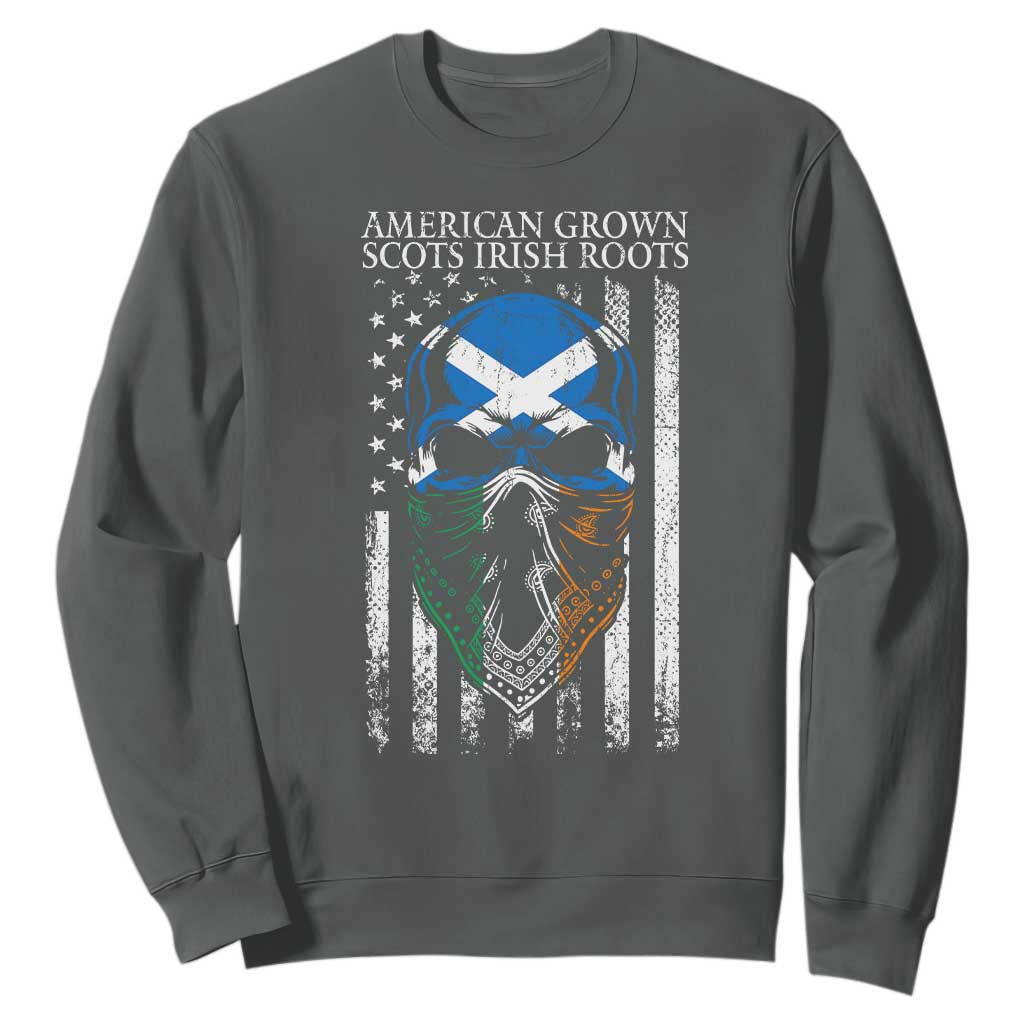 American Grown With Scots Irish Roots Sweatshirt American Ulster Scots Skull Flag TS09 Dark Heather Print Your Wear