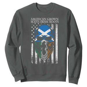 American Grown With Scots Irish Roots Sweatshirt American Ulster Scots Skull Flag TS09 Dark Heather Print Your Wear
