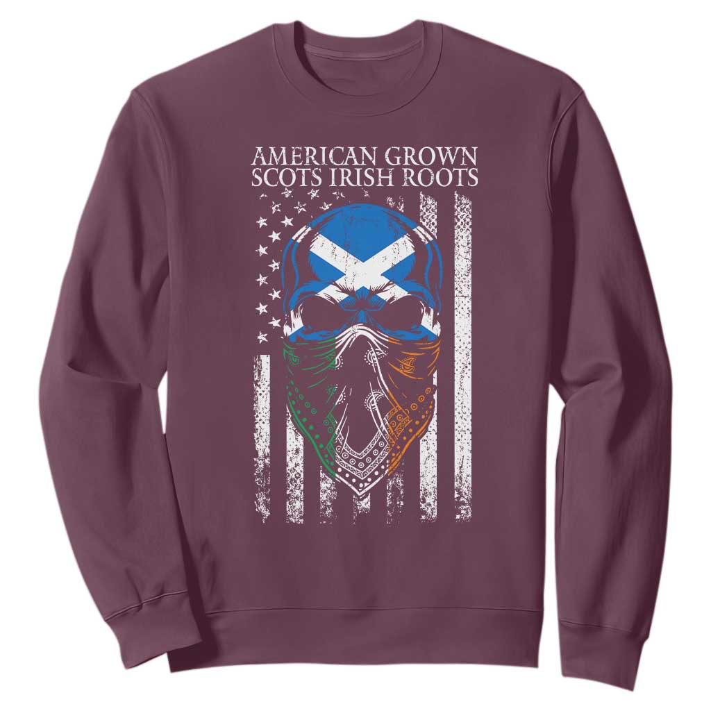American Grown With Scots Irish Roots Sweatshirt American Ulster Scots Skull Flag TS09 Maroon Print Your Wear