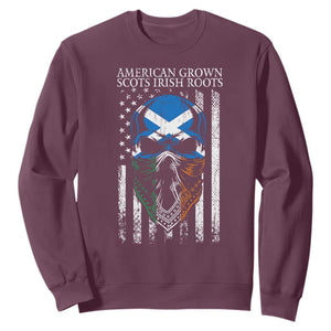 American Grown With Scots Irish Roots Sweatshirt American Ulster Scots Skull Flag TS09 Maroon Print Your Wear