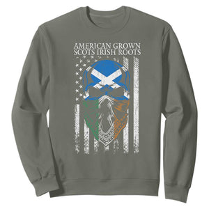 American Grown With Scots Irish Roots Sweatshirt American Ulster Scots Skull Flag TS09 Military Green Print Your Wear