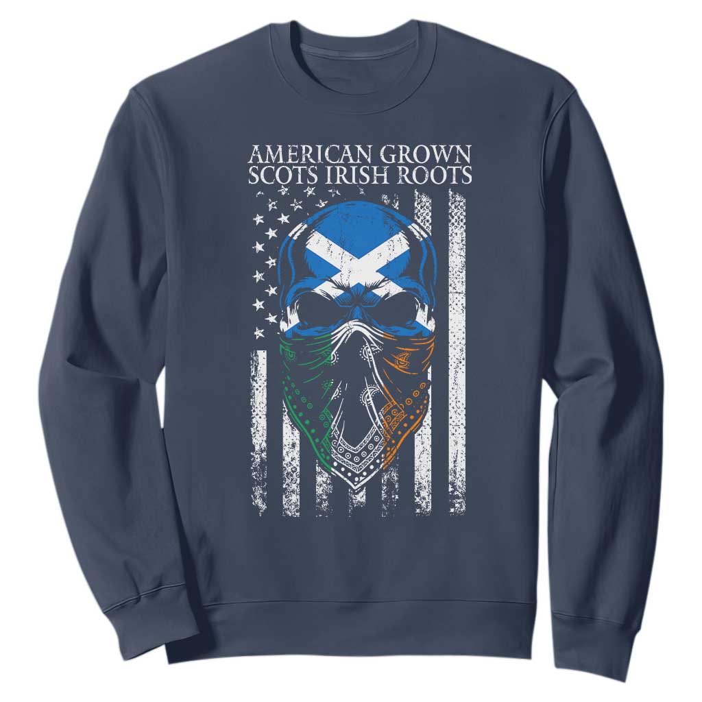 American Grown With Scots Irish Roots Sweatshirt American Ulster Scots Skull Flag TS09 Navy Print Your Wear