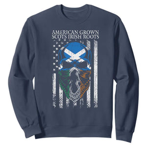 American Grown With Scots Irish Roots Sweatshirt American Ulster Scots Skull Flag TS09 Navy Print Your Wear