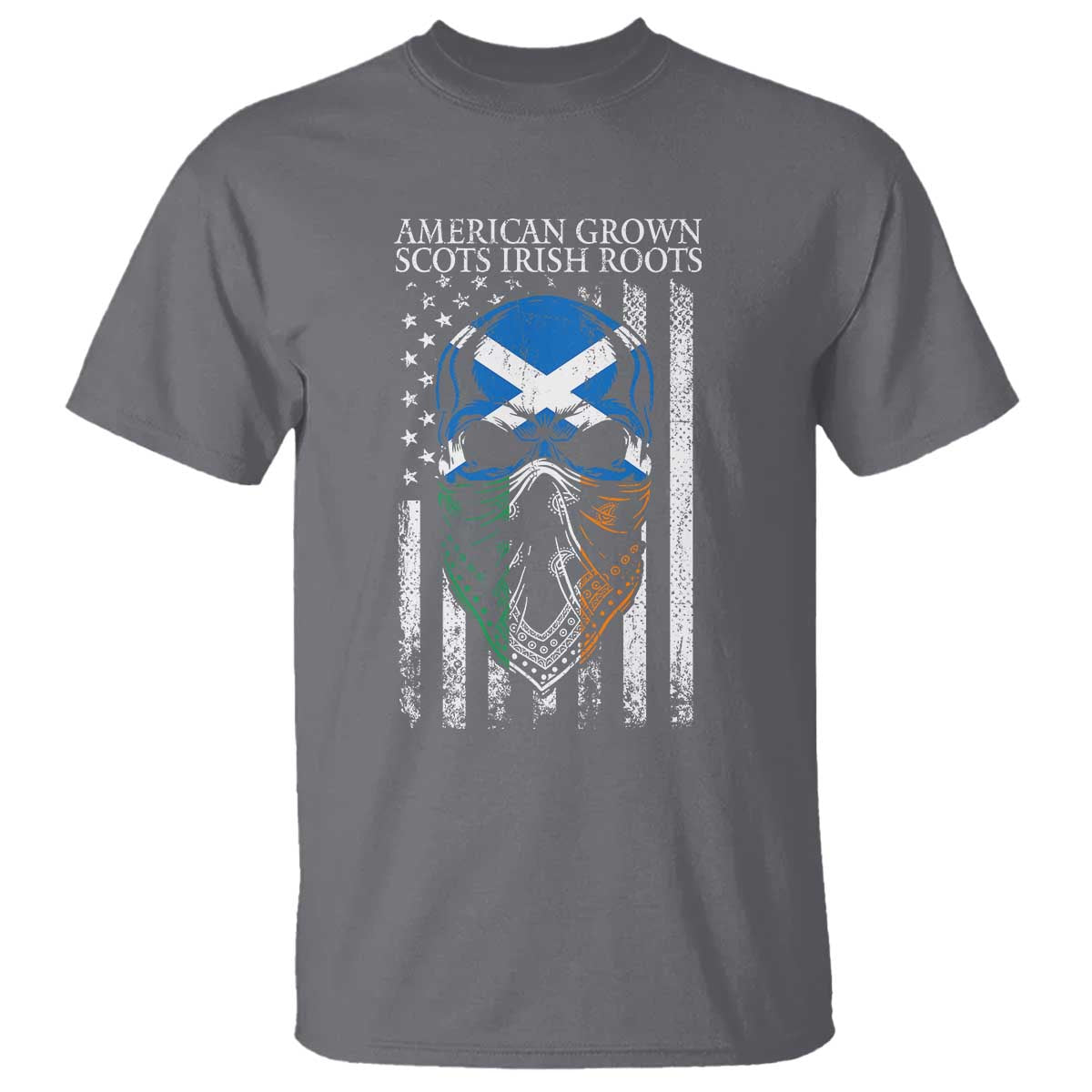 American Grown With Scots Irish Roots T Shirt American Ulster Scots Skull Flag TS09 Charcoal Print Your Wear