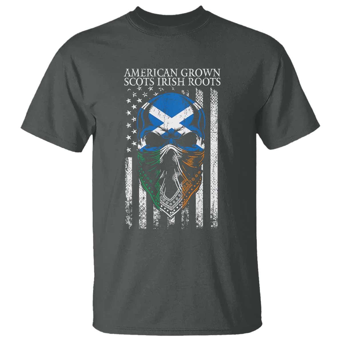 American Grown With Scots Irish Roots T Shirt American Ulster Scots Skull Flag TS09 Dark Heather Print Your Wear