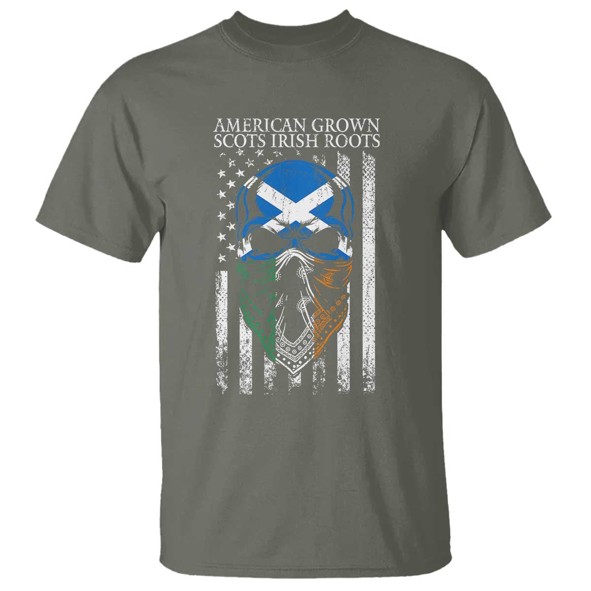 American Grown With Scots Irish Roots T Shirt American Ulster Scots Skull Flag TS09 Military Green Print Your Wear
