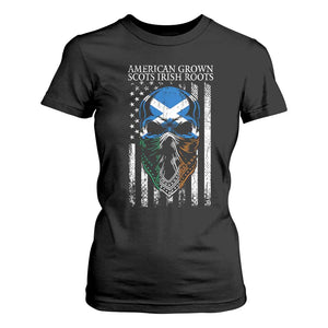 American Grown With Scots Irish Roots T Shirt For Women American Ulster Scots Skull Flag TS09 Black Print Your Wear