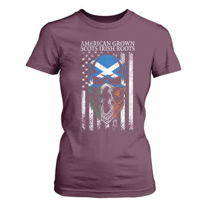 American Grown With Scots Irish Roots T Shirt For Women American Ulster Scots Skull Flag TS09 Maroon Print Your Wear