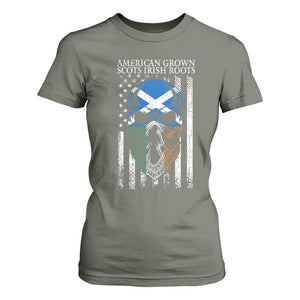 American Grown With Scots Irish Roots T Shirt For Women American Ulster Scots Skull Flag TS09 Military Green Print Your Wear