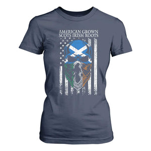 American Grown With Scots Irish Roots T Shirt For Women American Ulster Scots Skull Flag TS09 Navy Print Your Wear