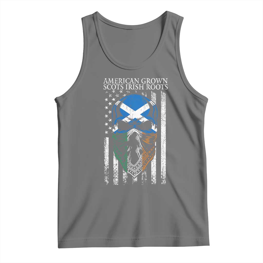 American Grown With Scots Irish Roots Tank Top American Ulster Scots Skull Flag TS09 Black Heather Print Your Wear