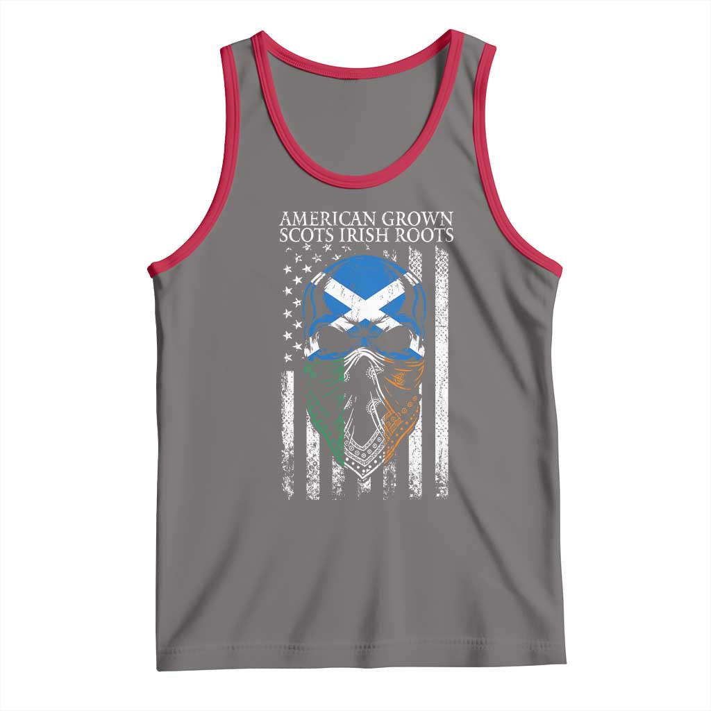 American Grown With Scots Irish Roots Tank Top American Ulster Scots Skull Flag TS09 Deep Heather Red Print Your Wear