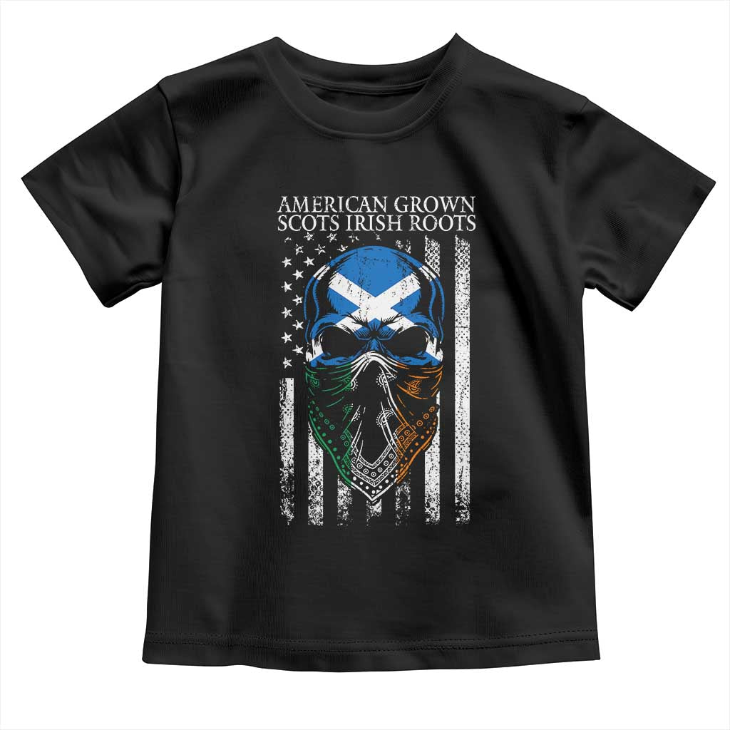 American Grown With Scots Irish Roots Toddler T Shirt American Ulster Scots Skull Flag TS09 Black Print Your Wear