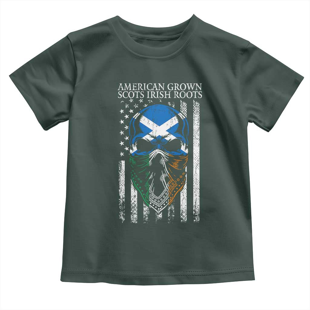 American Grown With Scots Irish Roots Toddler T Shirt American Ulster Scots Skull Flag TS09 Dark Forest Green Print Your Wear