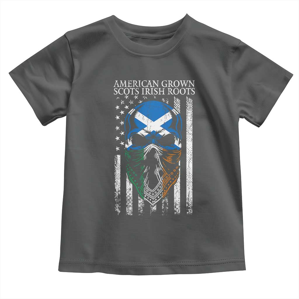 American Grown With Scots Irish Roots Toddler T Shirt American Ulster Scots Skull Flag TS09 Dark Heather Print Your Wear
