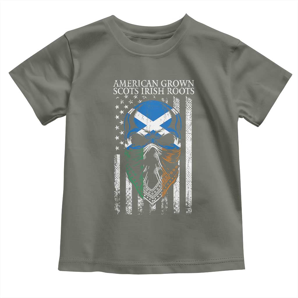 American Grown With Scots Irish Roots Toddler T Shirt American Ulster Scots Skull Flag TS09 Military Green Print Your Wear
