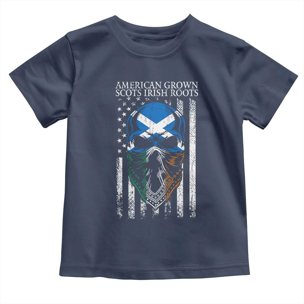 American Grown With Scots Irish Roots Toddler T Shirt American Ulster Scots Skull Flag TS09 Navy Print Your Wear