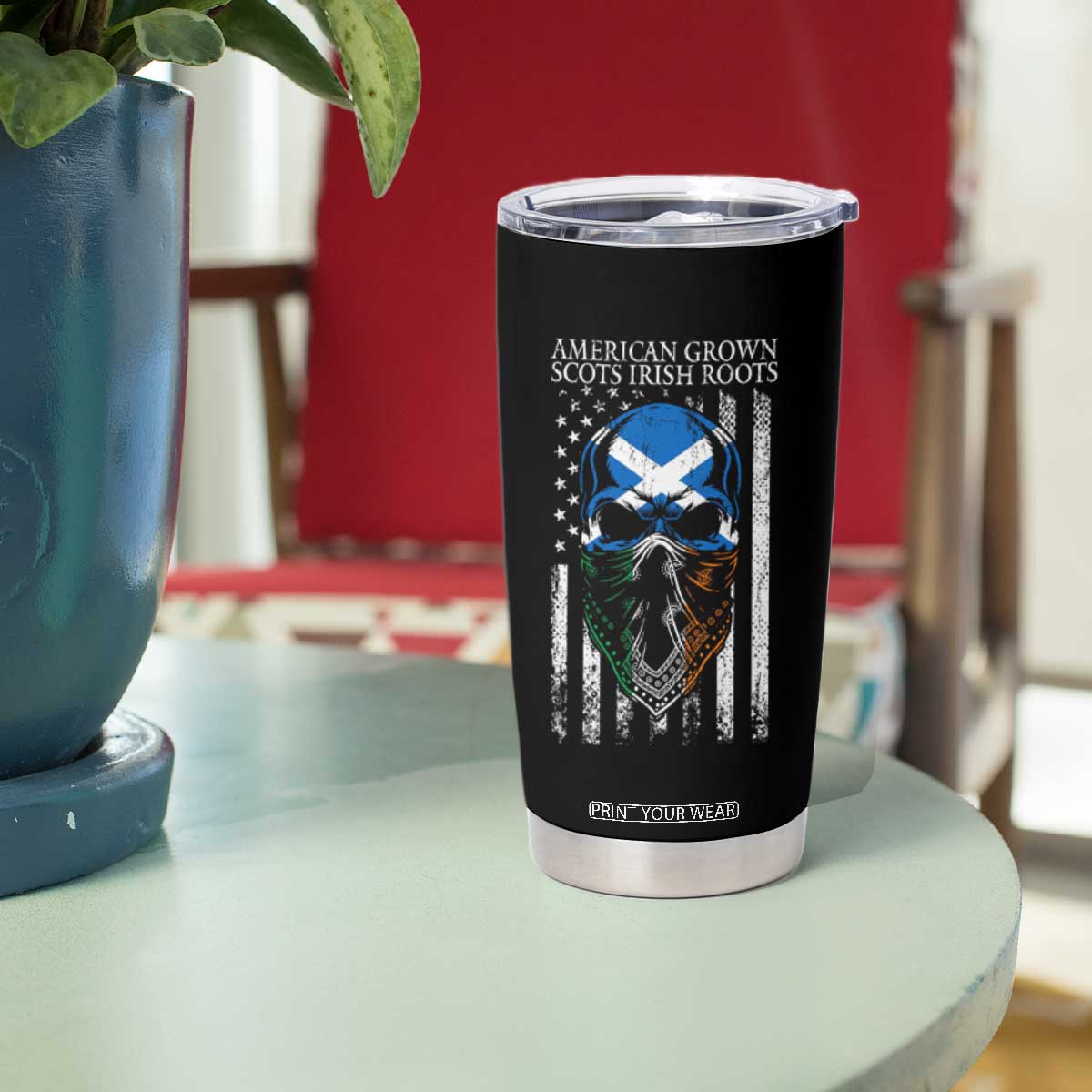 American Grown With Scots Irish Roots Tumbler Cup American Ulster Scots Skull Flag TS09 Print Your Wear