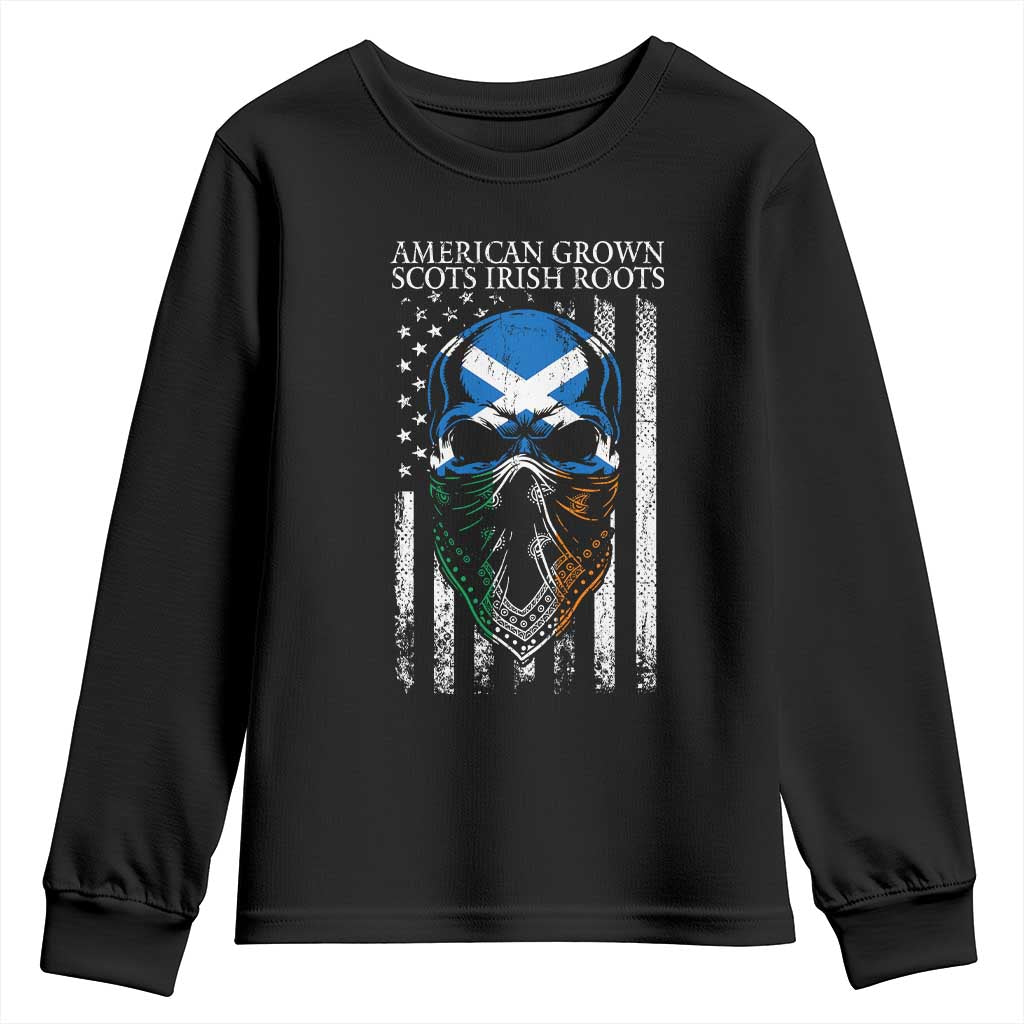 American Grown With Scots Irish Roots Youth Sweatshirt American Ulster Scots Skull Flag TS09 Black Print Your Wear