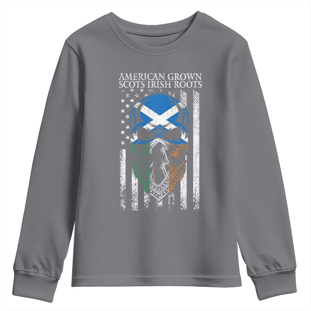 American Grown With Scots Irish Roots Youth Sweatshirt American Ulster Scots Skull Flag TS09 Charcoal Print Your Wear