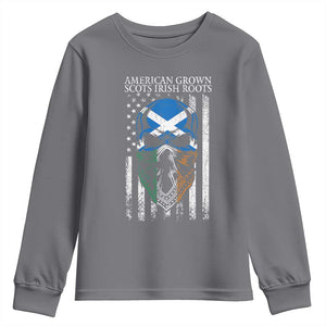 American Grown With Scots Irish Roots Youth Sweatshirt American Ulster Scots Skull Flag TS09 Charcoal Print Your Wear